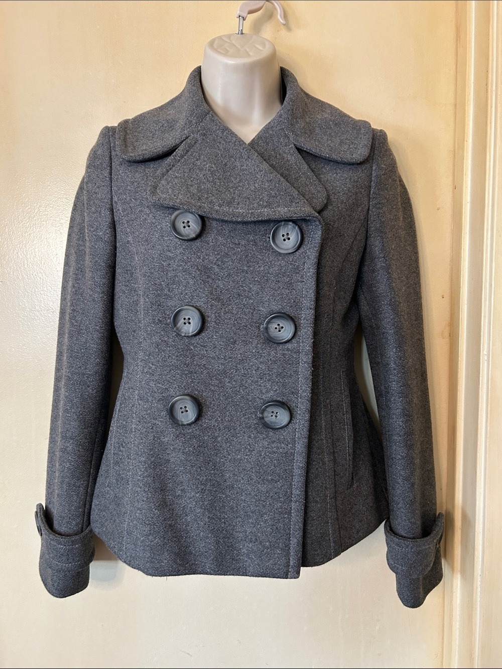 Banana Republic Wool Blend Double-Breasted Gray Pea Coat size XS